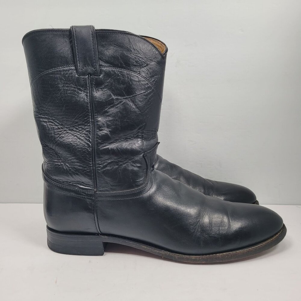 Justin Jackson 10" Roper Men's Black Leather Western Cowboy Boots US Size 13B - Picture 1 of 11
